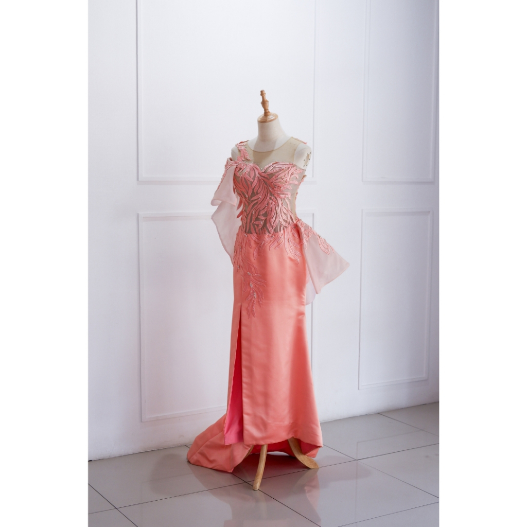 Peach Transparant Long Dress Mewah Preloved Second