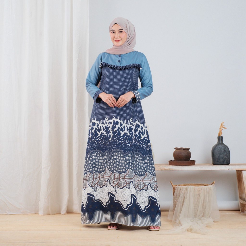 COD BAJU GAMIS BATIK WANITA FASHIONS GAMIS BATIK KOMBINASI