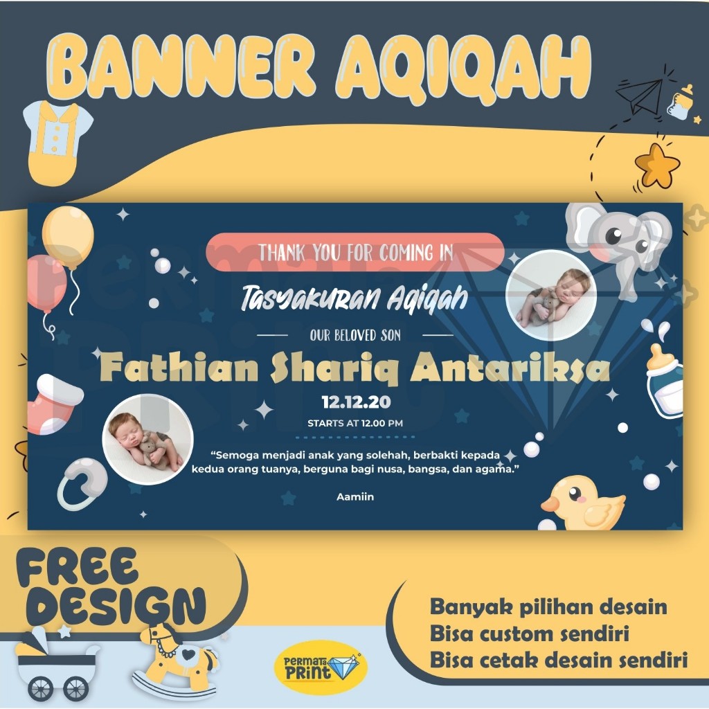 Spanduk Aqiqah Free Design Lucu Kekinian / Banner Aqiqah Custom Design Sesuai Keinginan / Spanduk Aq