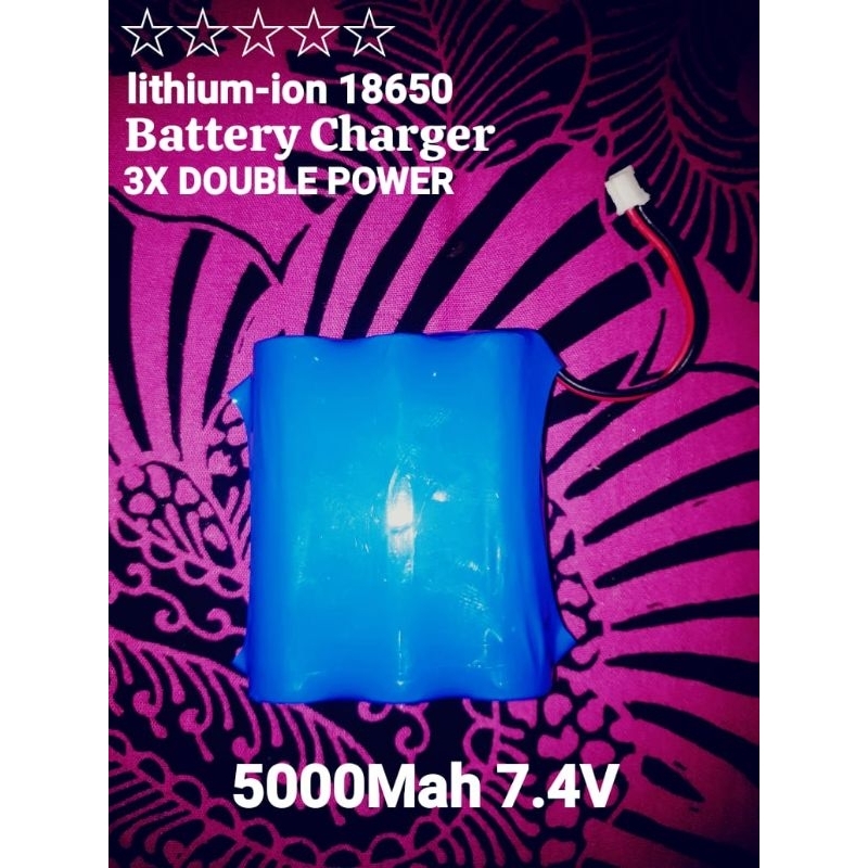 BATERAI CHARGER DOUBLE POWER 3X 18650 5000mah 7.4V Baterai Speaker Bluethoot Dvd, CCTV dll