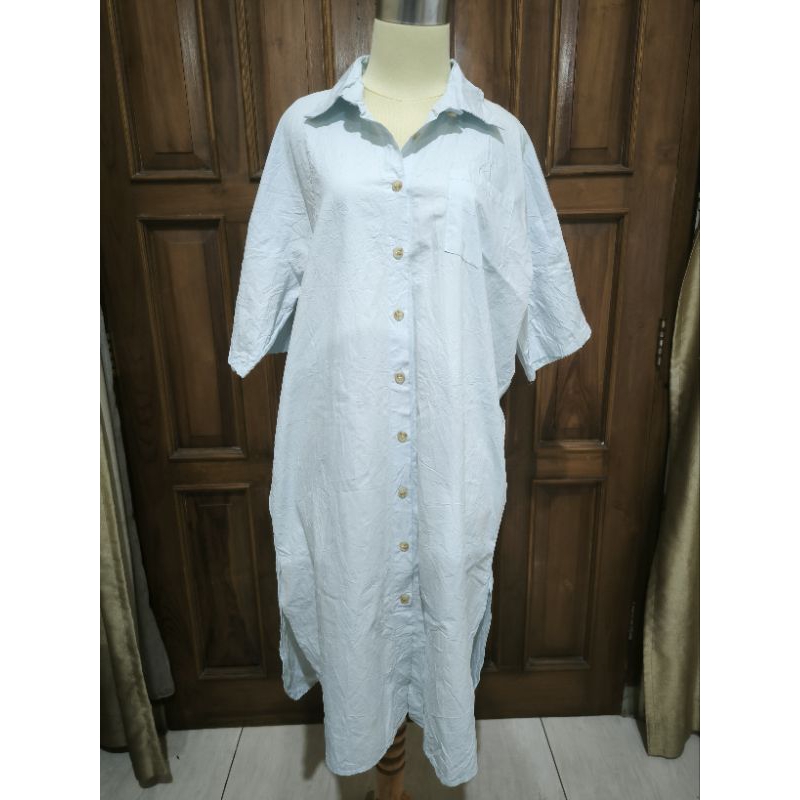 Mantan/Bukan Baru Kemeja Dress Biru Muda Lengan Pendek Busui