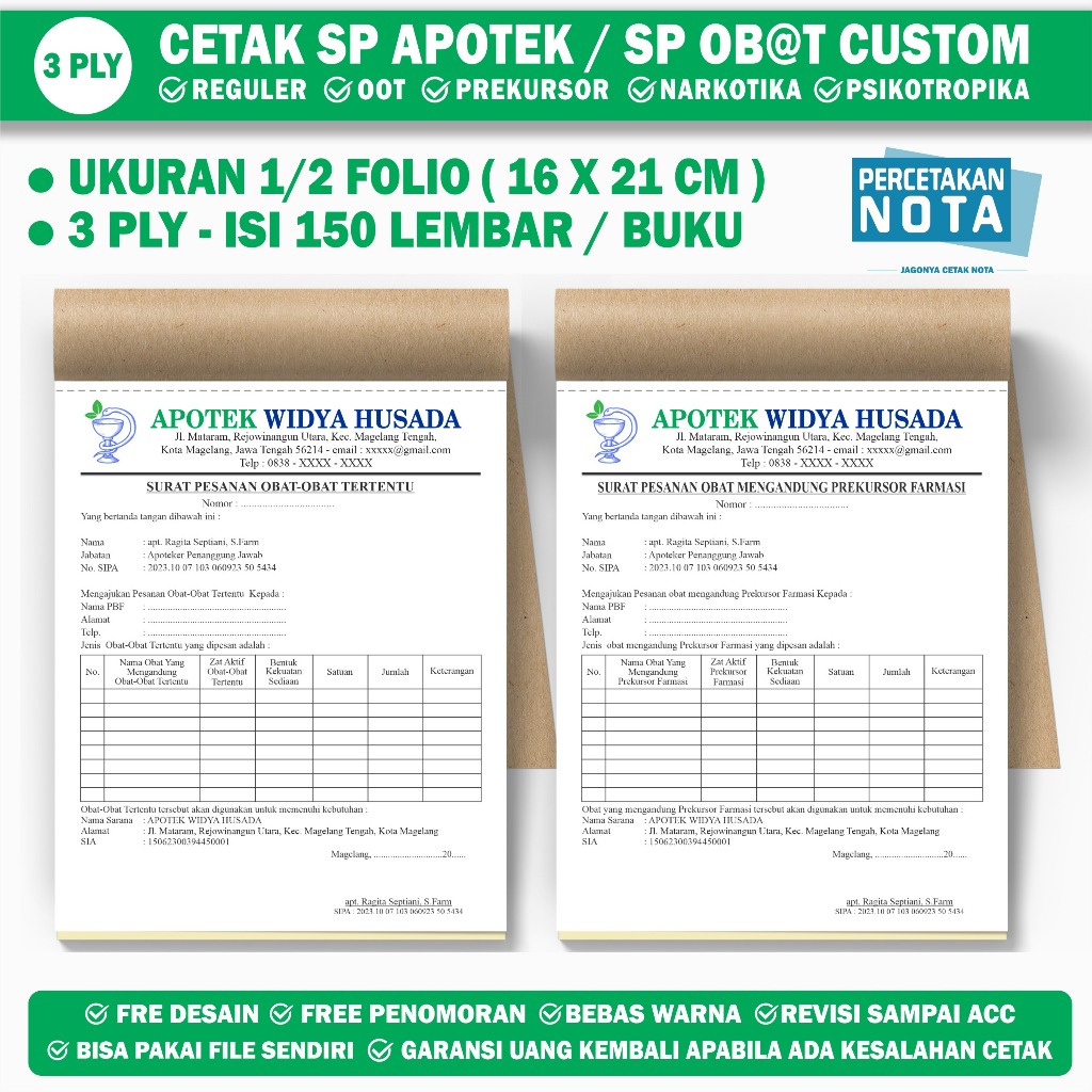 

surat pesanan obat Apotek 3 ply ukuran 1/2 folio