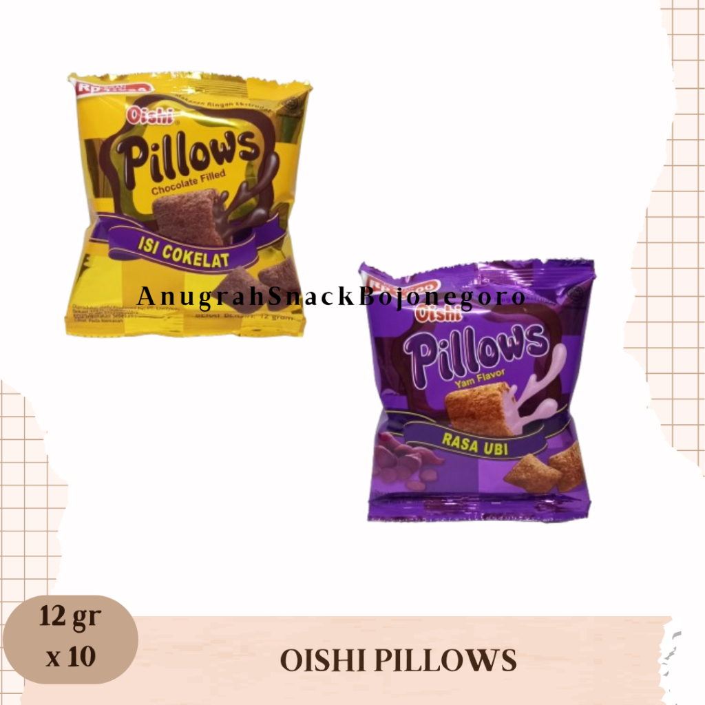 

Oishi Pillows Makanan Ringan Ekstrudat Renceng 12gr x 10 (Rasa Cokelat / Ubi)