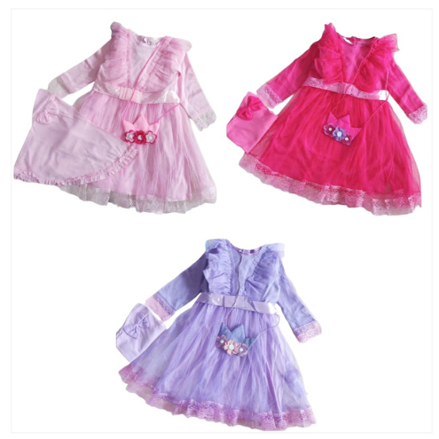 Gamis anak Keiko Chan Dress Set Hijab + Tas Usia 1-2Tahun / Gamis Anak Perempuan Tile Tutu