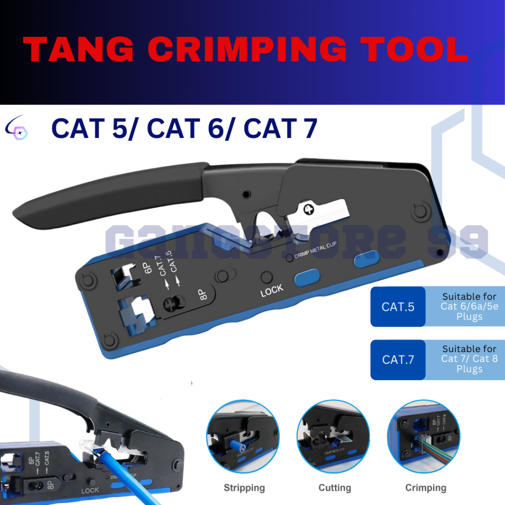 Tang Crimping Tool Cat5 / Cat6 / Cat7, RJ45 LAN Crimping Tool Kit, Through Ethernet Crimping Tool/Cr
