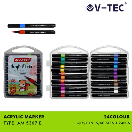 

TBMO ACRYLIC MARKER BRUSH V-TEC AM5367B / 12, 24, 36 WARNA VTEC SPIDOL BRUSH KUAS SEPIDOL PEN