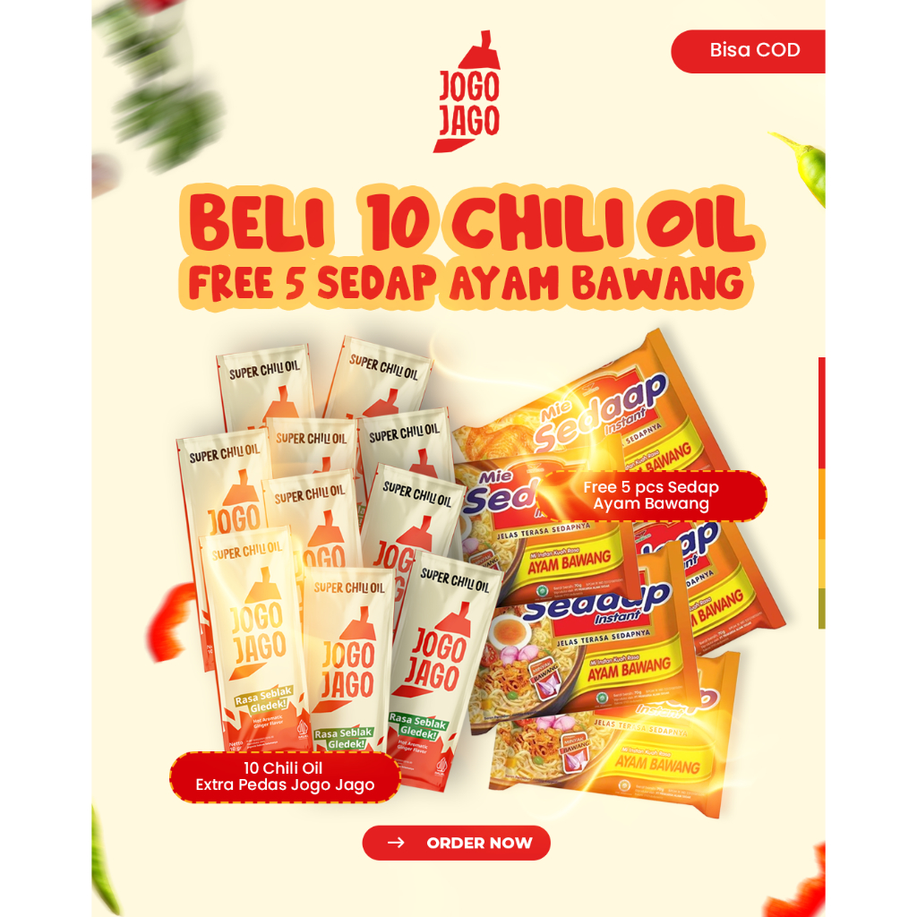 

BISA COD - BELI 10 PCS SUPER CHILI OIL EXTRA PEDAS JOGOJAGO (FREE) 5 PCS MIE INSTAN SEDAAP