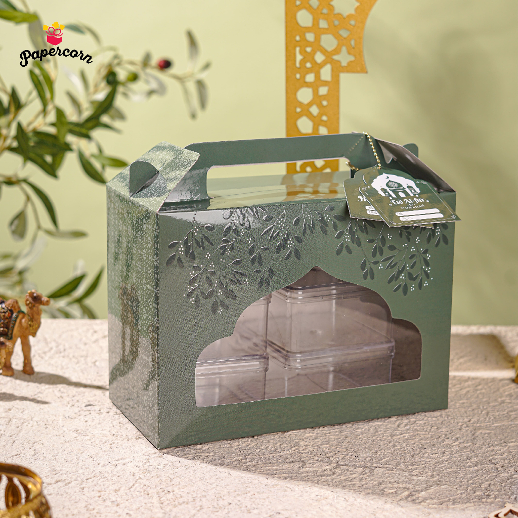 

10 Pcs Gable Box idul fitri Tenteng Window - Daun Emboss 24x12x14 (tinggi total 20cm) + Freetag