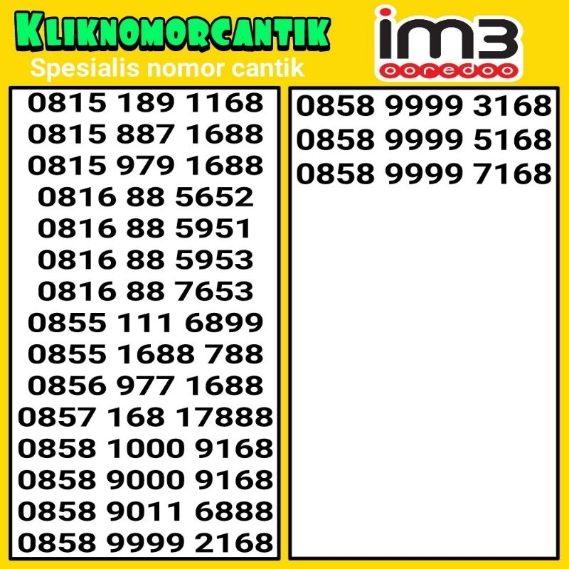 nomor cantik Indosat IM3 168 kartu perdana Indosat 4G&5G A6