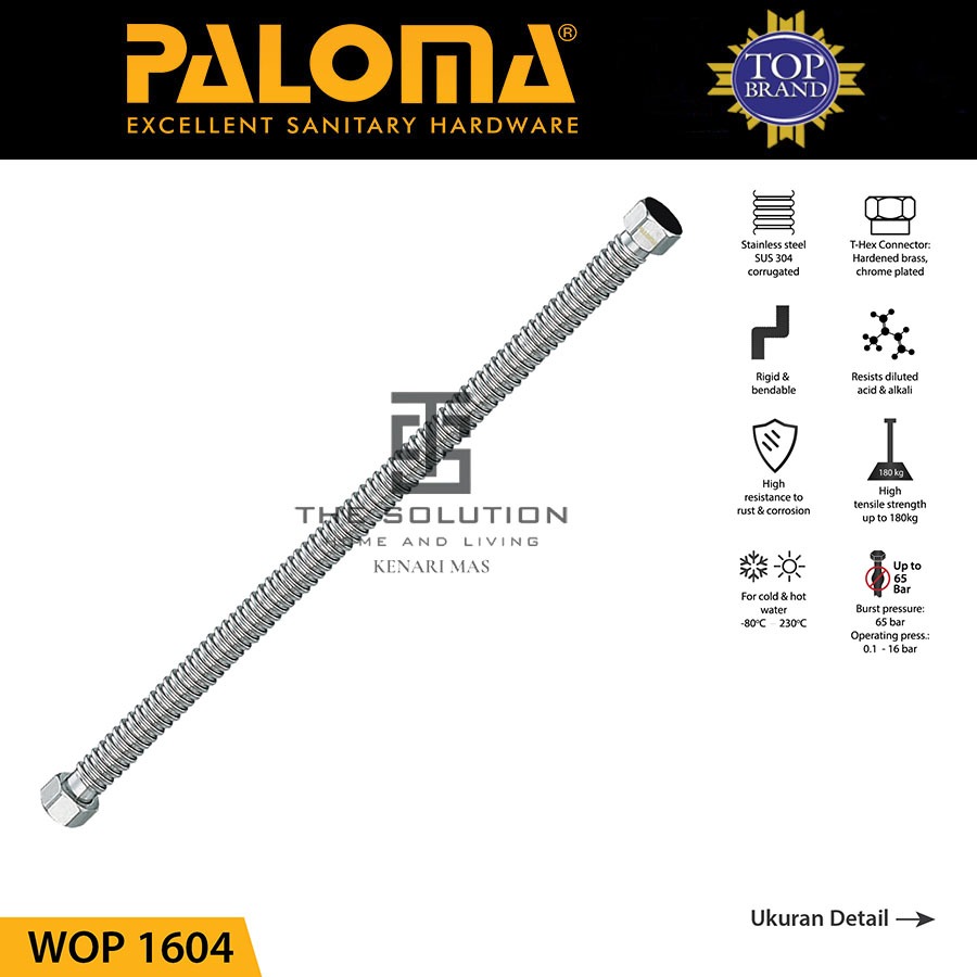 Selang Air PALOMA WOP 1604 Fleksible Water Heater Air Panas Kamar Mandi 40CM Stainless SUS 304