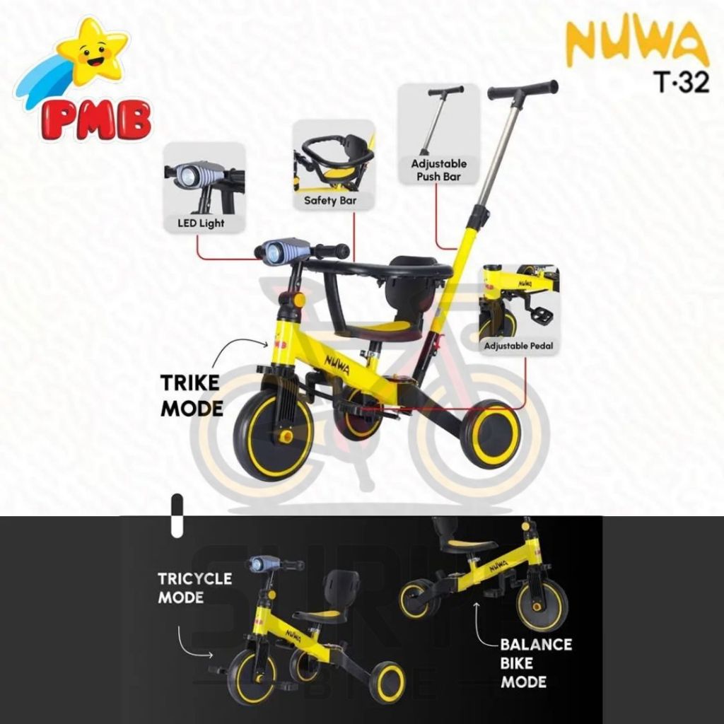 Tricycle PMB Nuwa T32 Sepeda Anak Roda Tiga Push Bike
