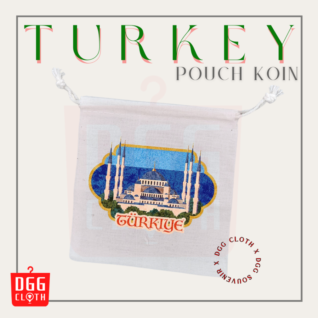 DGGCloth Pouch Koin Souvenir Turki Dompet Koin Oleh Oleh Turkey Istanbul Bahan Blacu Tali Serut Type