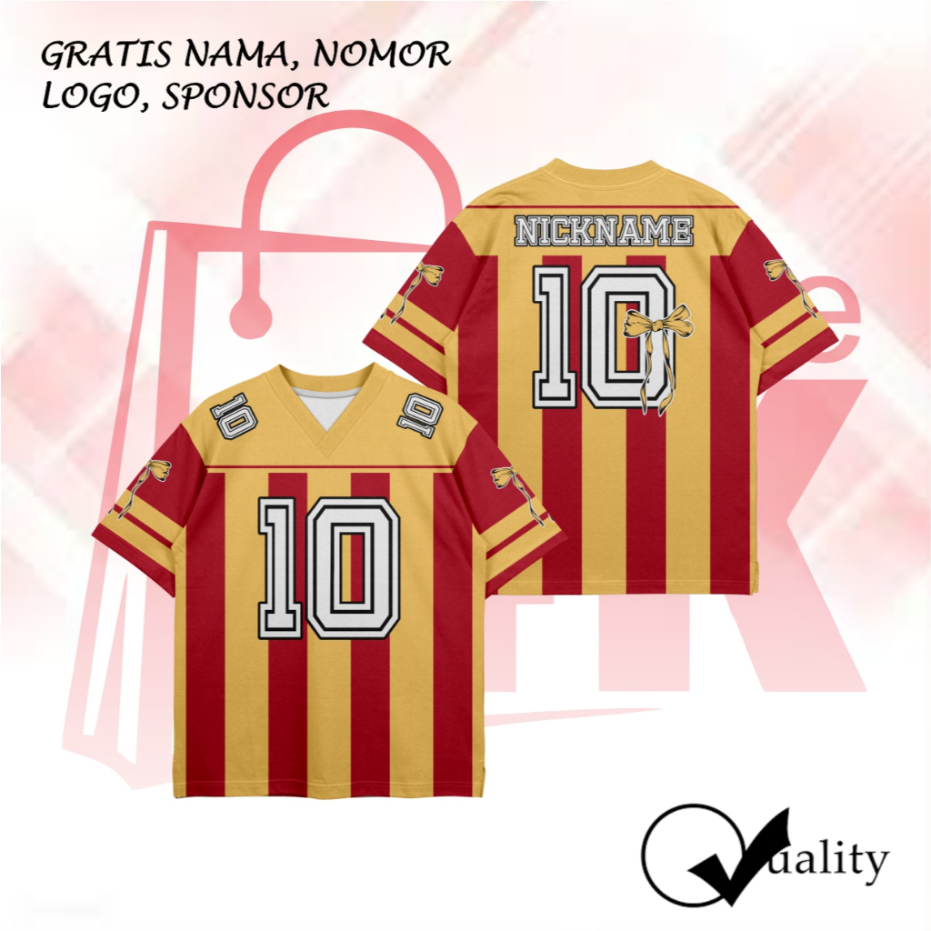 Jersey Baju Wanita/Pria Korea Coqueete Ribbon ORANGE Custom  GRATIS NAMA DAN NOMOR PUNGGUNG