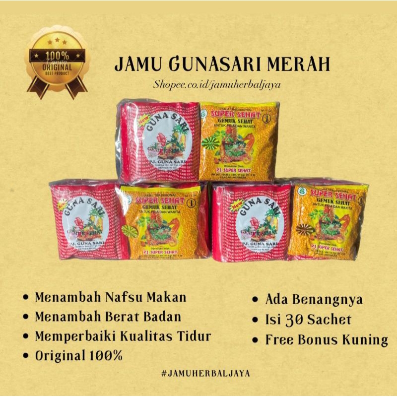 

JAMU GUNASARI MERAH ORIGINAL 100% ISI 31 SACHET FREE BONUS KUNING
