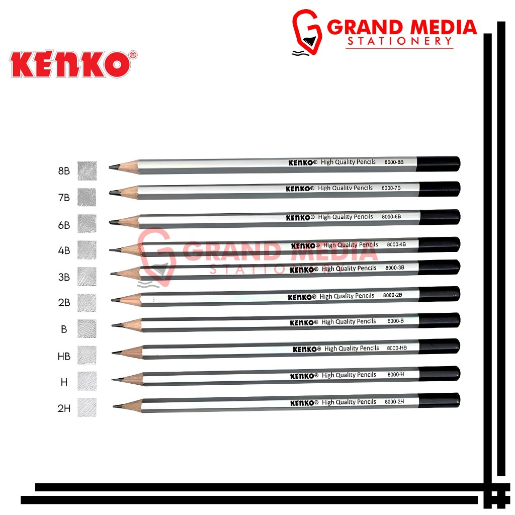 

[GRAND MEDIA] DRAWING PENCIL / PENSIL MENGGAMBAR KENKO ARTCLUB 2B/3B/4B/5B/6B/7B/8B/B/HB/H/2H/8000-8S