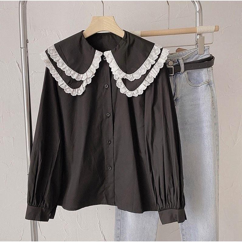 Keysha Blouse | Hilina Shirt Kemeja Wanita | Korean Blouse | Lengan Panjang| Blouse Kerah Saylor