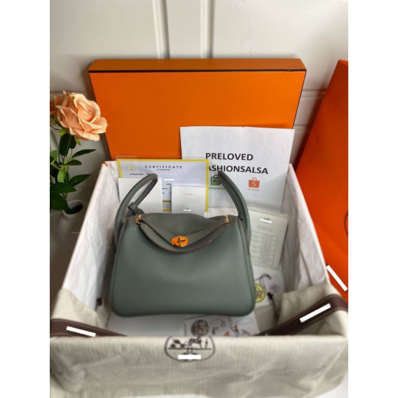 Preloved Lindy 26 CM Vert Amande Evercolor GHW Togo Stamp #B