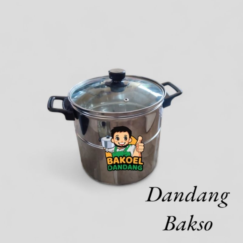 dandang bakso uk 18 cm tutup kaca bahan stenlis