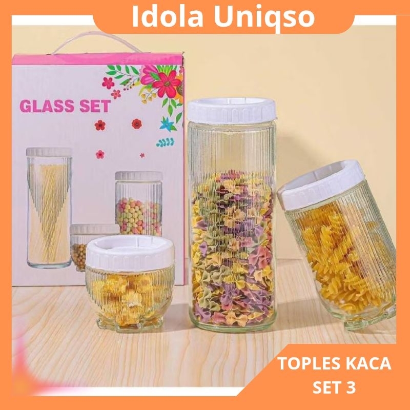 Toples Kaca Set 3 Kaca KECIL MINI Isi 3 Pcs Set 3pcs Toples Beling Kaca Glass / Toples Kue Beling Tu