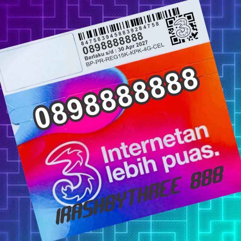 Nomor Tri Three 10 Digit Cantik Kembar Enam Kali Angka Unik I888 bonus kuota 350GB