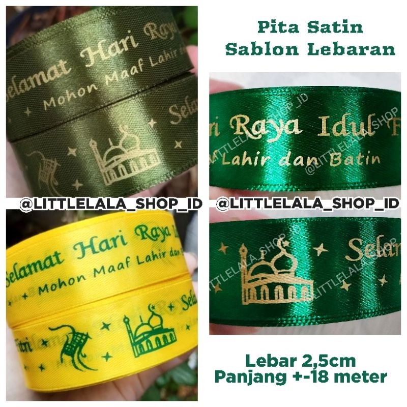 

Pita Satin Sablon Idul Fitri 1 Roll 20yard lebar 2,5cm/pita hampers lebaran/Eid mubarak