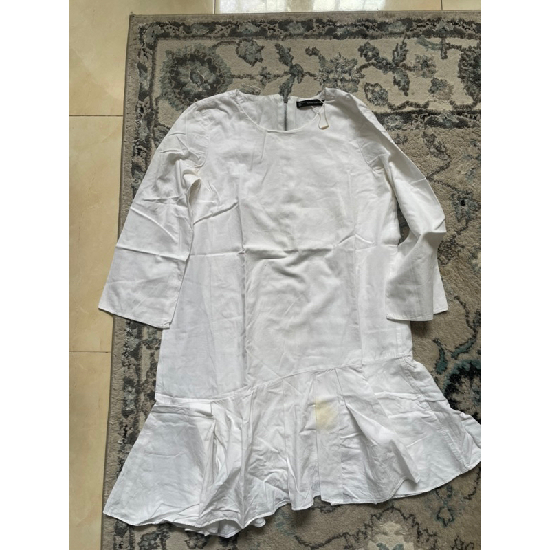 [preloved] Zara long sleeve white shirt blouse white short dress
