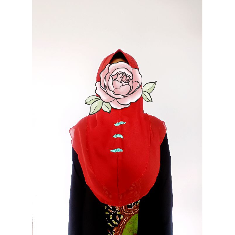 Hijab Khimar Jilbab Ceruty 2 Layer Oval - Merah Bata