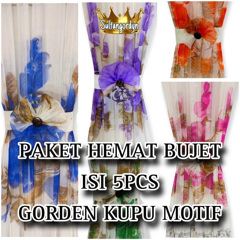 (PAKET 5PCS) Gorden Kupu Kupu Jendela Minimalis Motif Bunga Tali ikat Pita Mewah