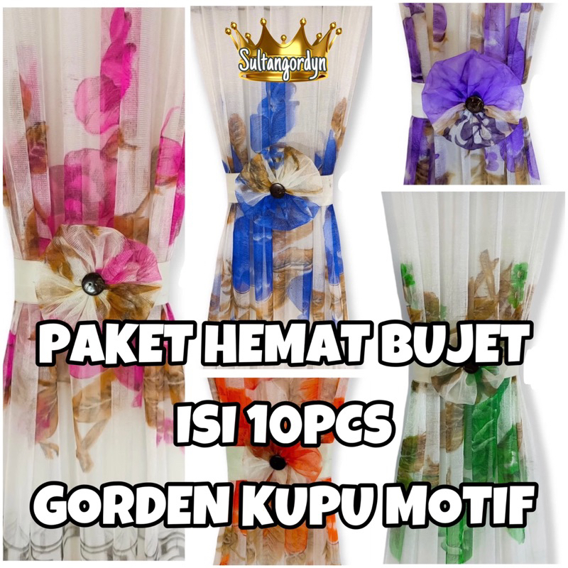 (PAKET 10PCS) Gorden Kupu Kupu Jendela Minimalis Motif Bunga Tali ikat Pita Mewah