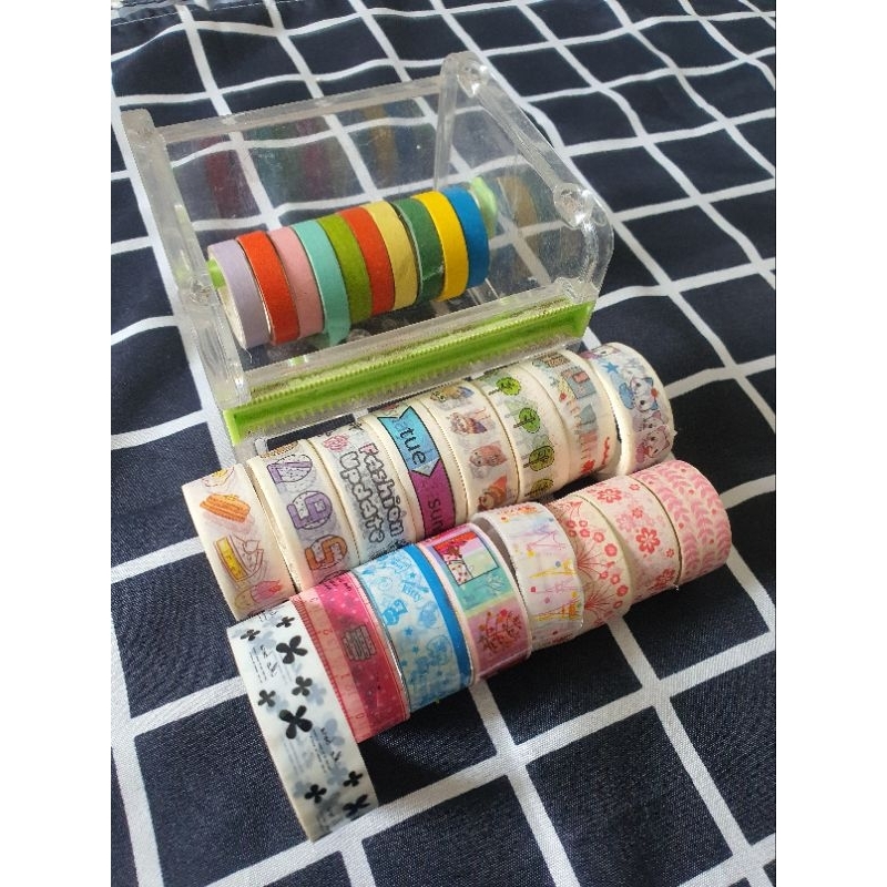 

[HTSPRELOVED] (dapat semua yang di foto) washi tape dispenser solasi journalling solasi aesthetic lucu solasi premium tempat solatip bening