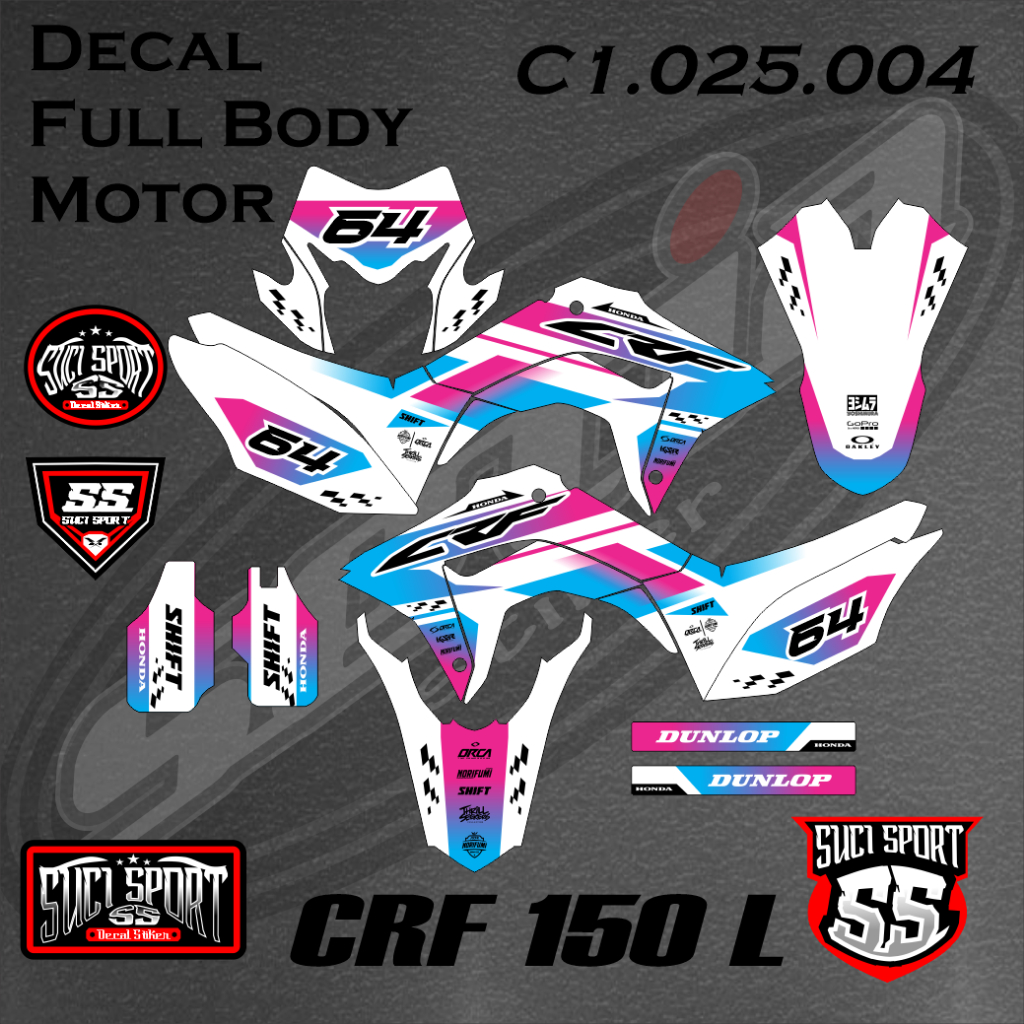 DECAL CRF 150L PUTIH PINK FULL BODY GLOSSY/ DOFF/HOLOGRAM, BEBAS CUSTOM NAMA NOMOR (C1.025.004)
