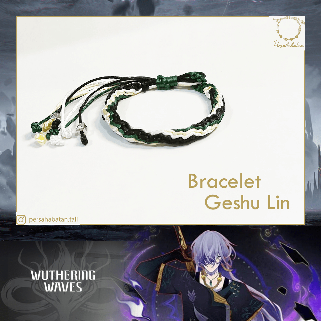 Geshu Lin Wuthering Waves Bracelet Gelang Tali Hitam Hijau Putih Emas