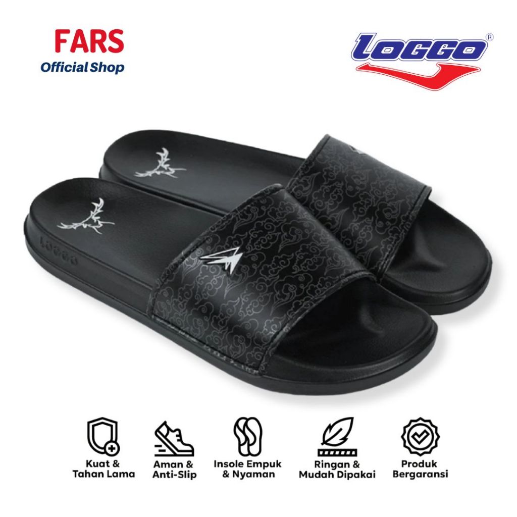 LOGGO Kinton Sandal Slop Pria Black Sendal Slide Slip On Karet Phylon Hitam