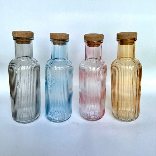 Botol air minum juice sirup es teh kaca warna Leora 1,1 liter tutup gabus