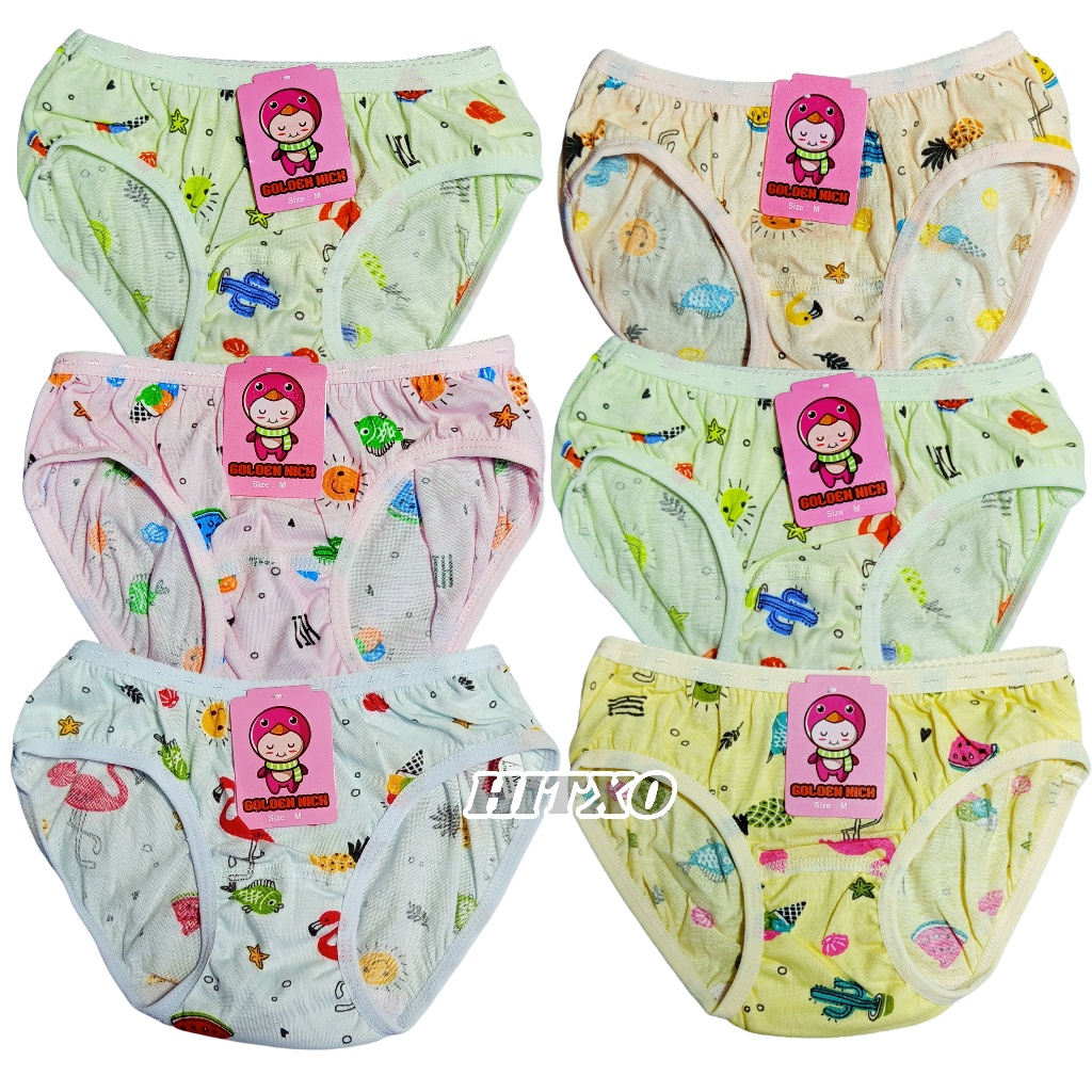 HITXO Celana Dalam Anak Motif Golden Nick 6 Pcs Sempak Cangcut Anak Cewek Fashion