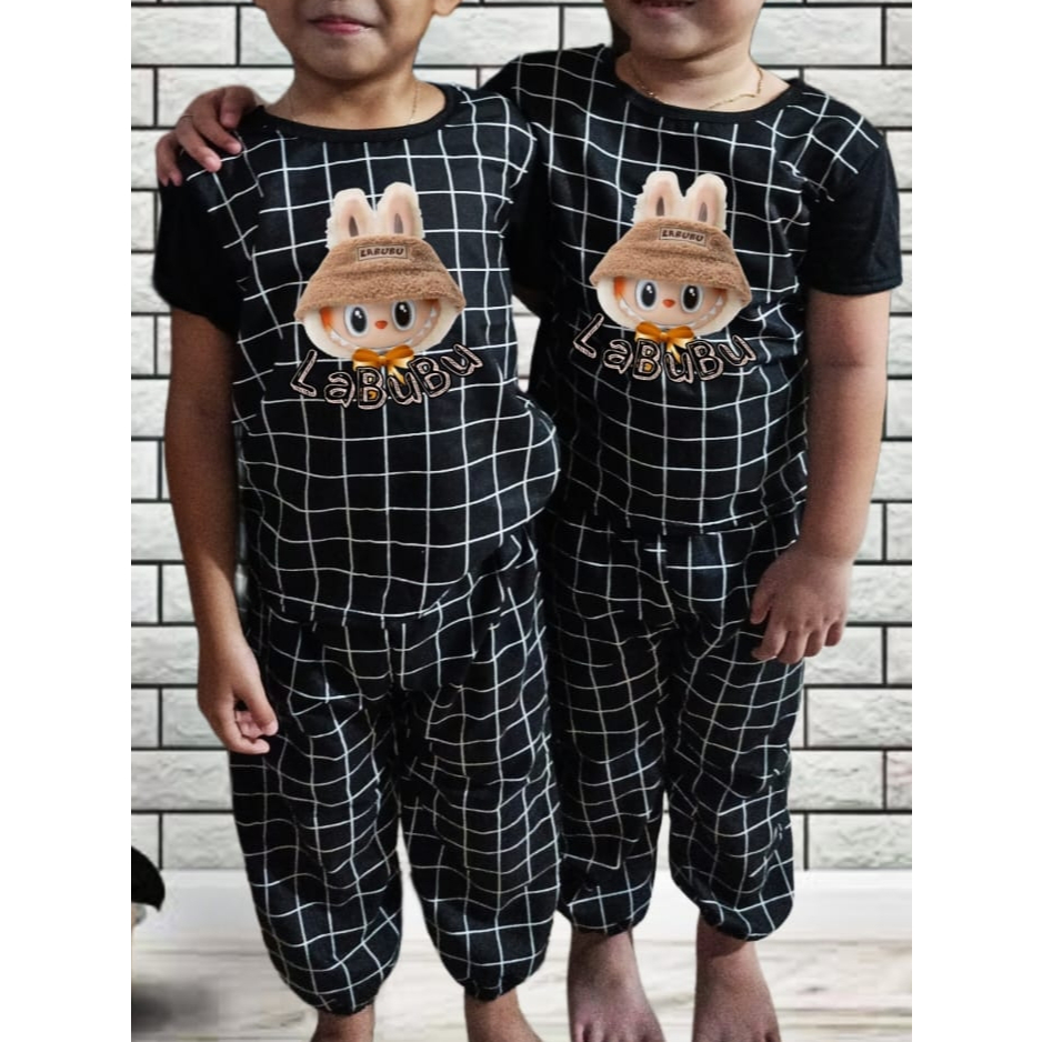 Setelan CP joger plaid anak balita unisex