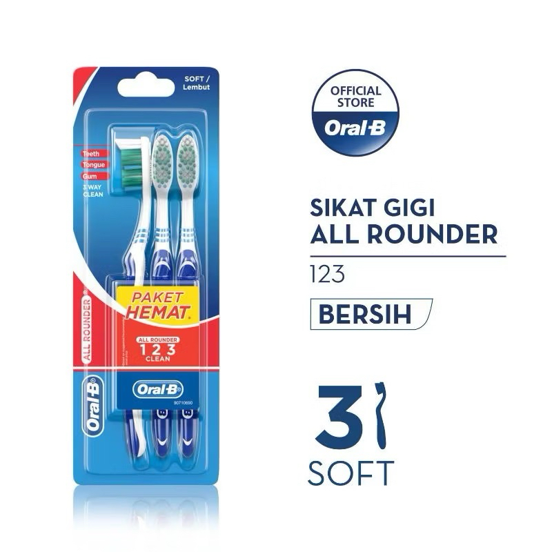 Oral-B Sikat Gigi All Rounder 123 Clean Soft 3s 1s