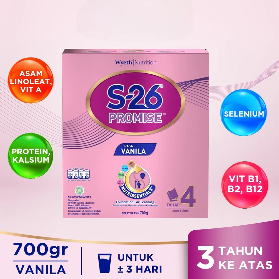 

S-26 PROMISE VANILA TAHAP 4 USIA 3-12 TAHUN 700 GR SUSU PERTUMBUHAN