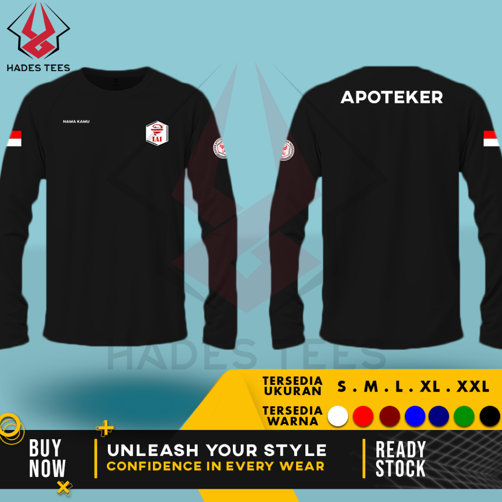 Kaos Baju LENGAN PANJANG APOTEKER IAI Ikatan Apoteker Indonesia Gratis Nama