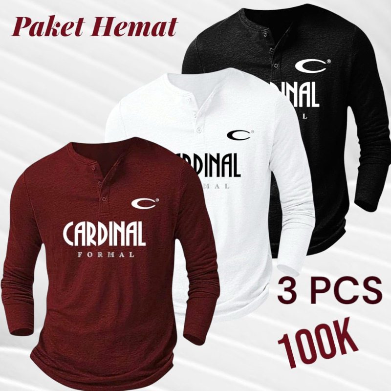[ BAYAR 1 DAPAT 3 PCS ] Paket Bundling Kaos Kancing Sablon Logo Lengan Panjang Pria / Kaos Distro / 