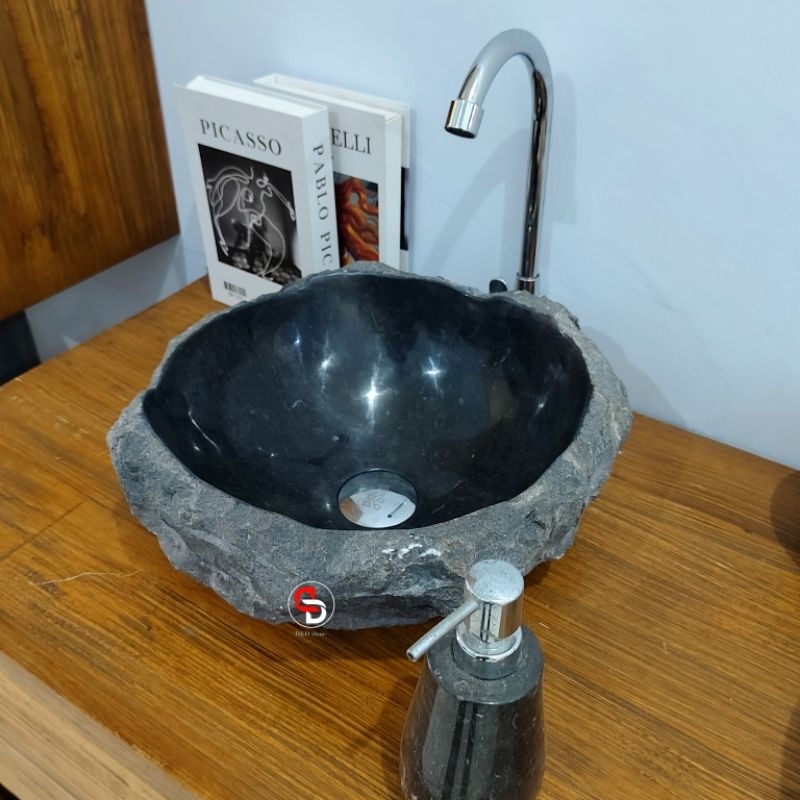 Wastafel meja marmer natural | Cucitangan abstrak estetik | wastafel minimalis natural | free packin