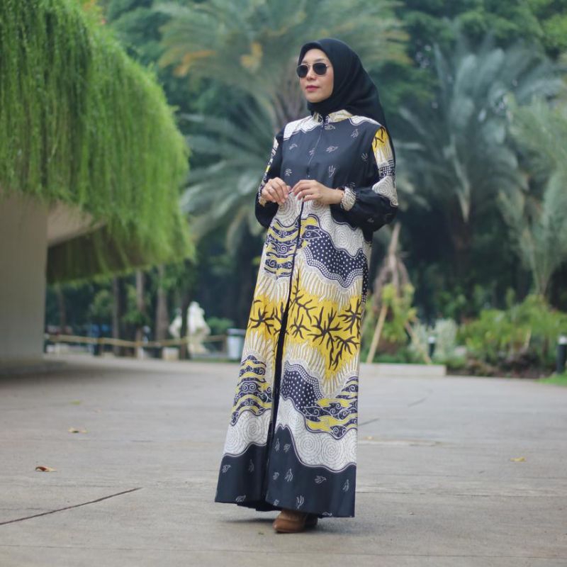 Gamis Resleting Batik Outer//Gamis Batik Aisyah Terbaru//Gamis Batik Kekinian//Dress Motif Batik Kom