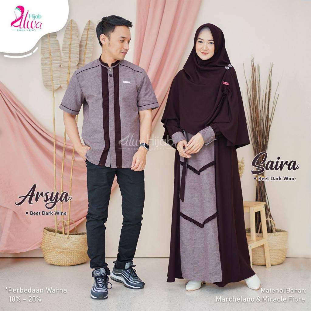 ARSYA SAIRA COUPLE + FREE KHIMAR | Gamis Sarimbit Busui Suami Istri Kekinian | Baju Pasangan Lebaran