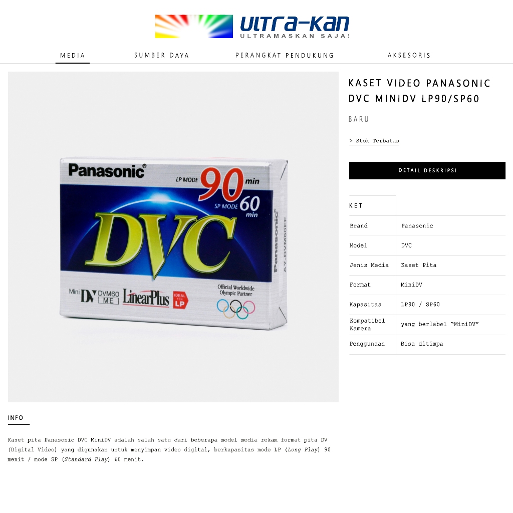 Kaset Pita Video MiniDV Panasonic DVC - Media Rekam Kamera Video Handycam Format MiniDV