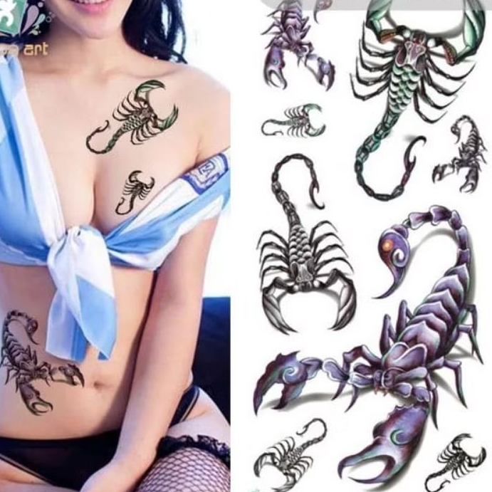 Muna Beauty - Premium Tattoo Tatto Tato Temporary Temporer Seri Kalajengking Hitam Hijau QC 607 Taha