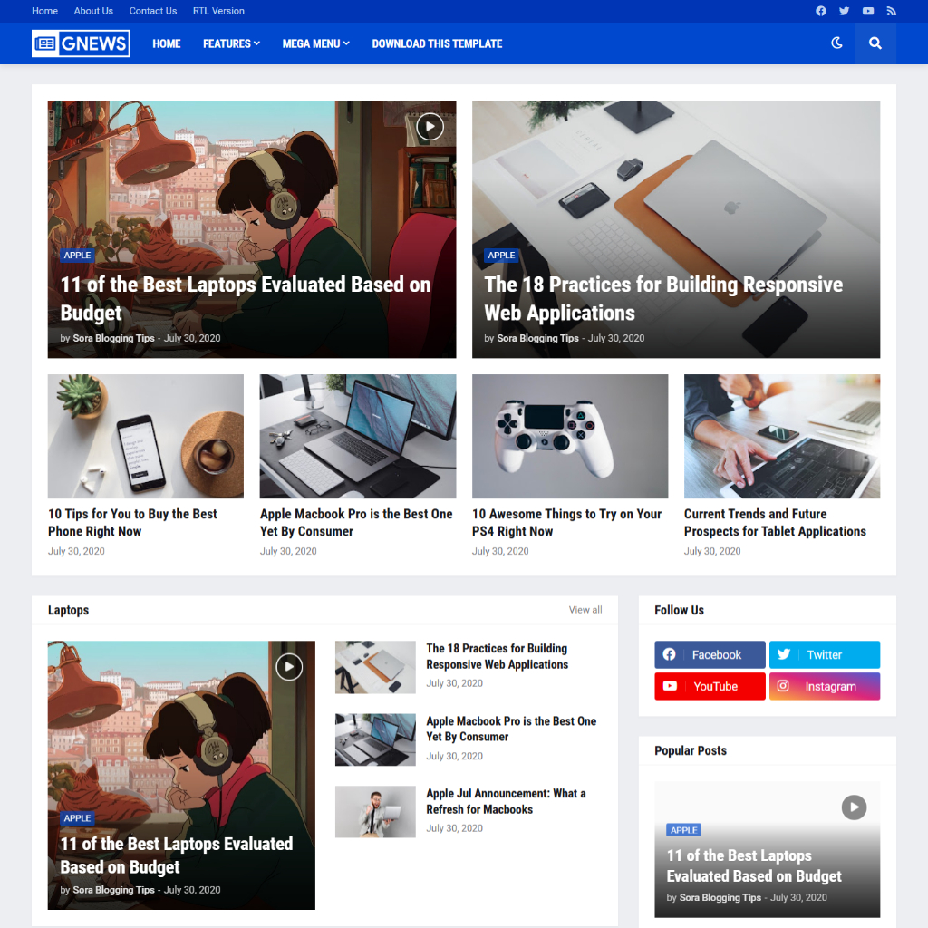 GNews Responsive Magazine Blogger Template