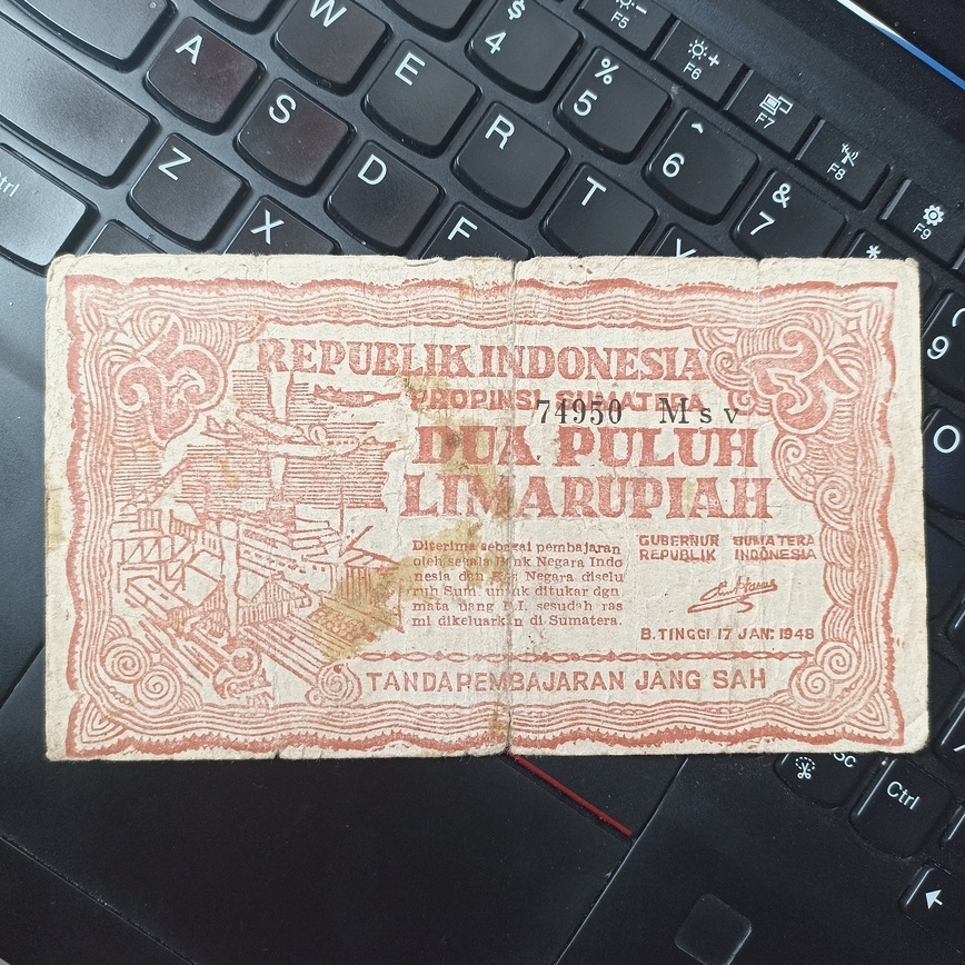 Uang Kuno ORIDA Sumatra 25 Rupiah Tahun 1948
