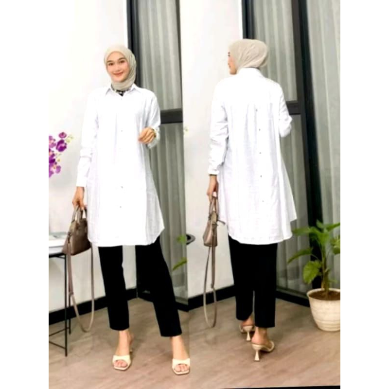 Tunik Terbaru Ladiva Kemeja Kekinian Variasi Kancing Belakang Jumbo Lengan Panjang Bahan Polos Polil
