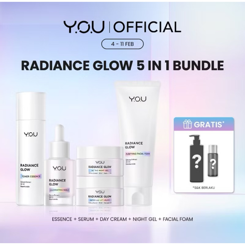 YOU 5in1 Paket Skincare Set 5pcs Radiance Glow Serum Facial Foam Cream Radiance Up Serum Toner Essen