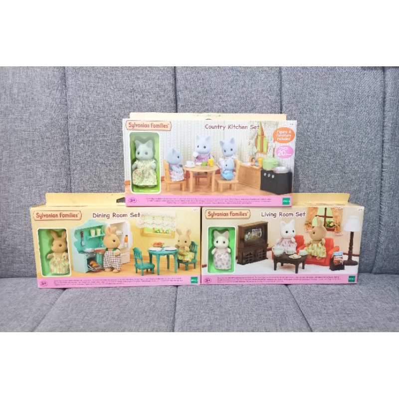 Sylvanian Families Country Kitchen Set, Dining Room Set, Living Room Set Original - Mainan Figure Bo